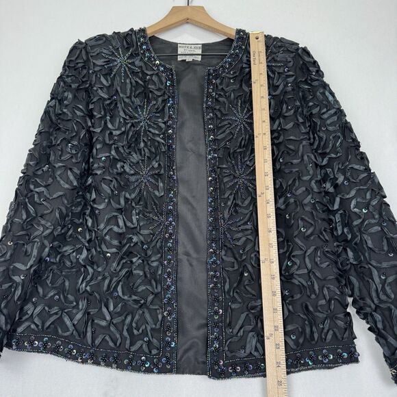 Vtg Sequin Beaded Jacket Womens Large Black Silk Cocktail Feminine Artsy Event - Picture 16 of 16